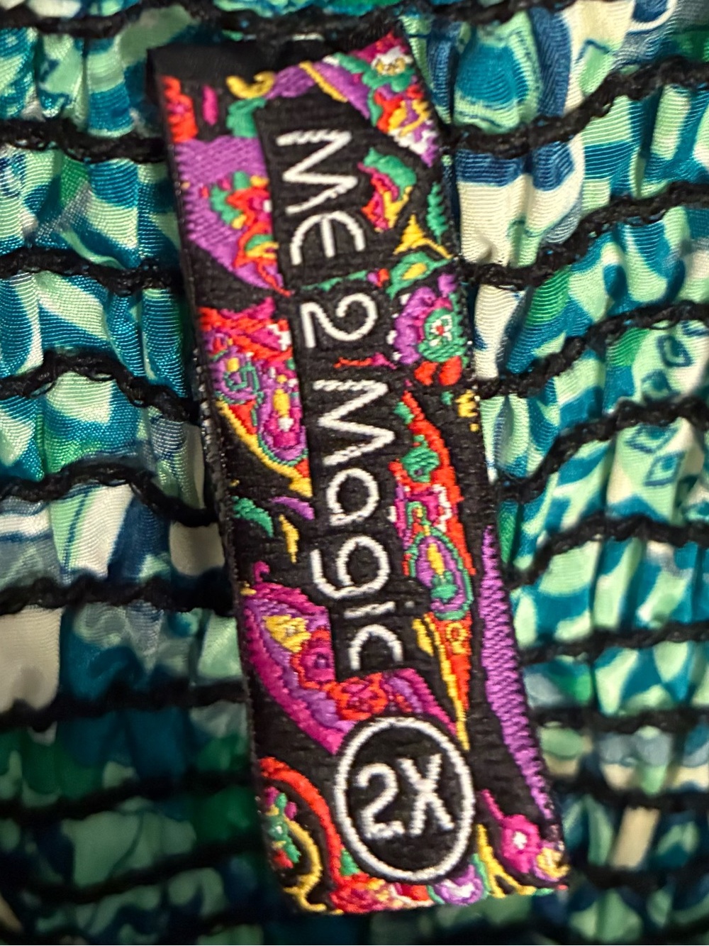 Me 2 Magic Boho Maxi Dress Green Blue Tiered Smock Bodice 2X - Picture 5 of 6